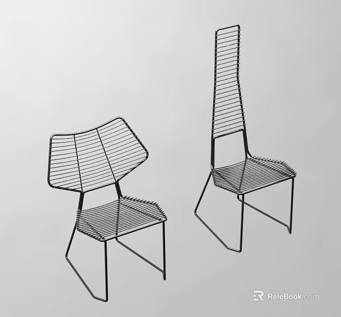 Modern Minimalist Leisure Chair With Metal Wire Frame And Ergonomic Shape 3d model 