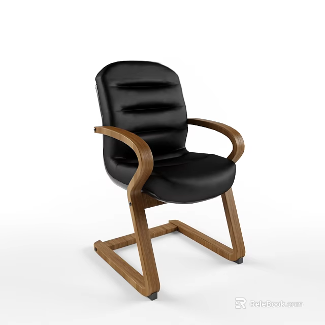 Modern Black Leather Armchair With Wooden Armrests And Stylish Design 3d model 
