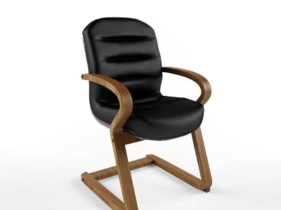Modern Black Leather Armchair With Wooden Armrests And Stylish Design 3d model