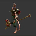 Anthropomorphic Rodent Like Biomechanical Character With Green Red Outfit Large Ears And Weapon