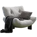 Light Gray Modern Single Sofa With Comfortable Gray Pillow And Dark Blanket 3d model