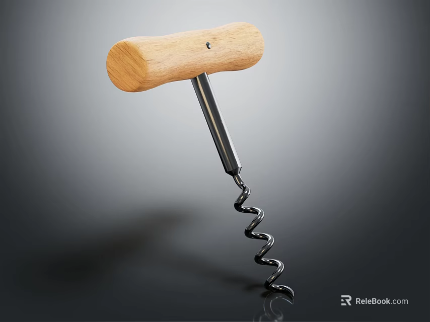 Classic Wooden Handle Corkscrew With Metal Spiral For Wine Bottles 3d model 