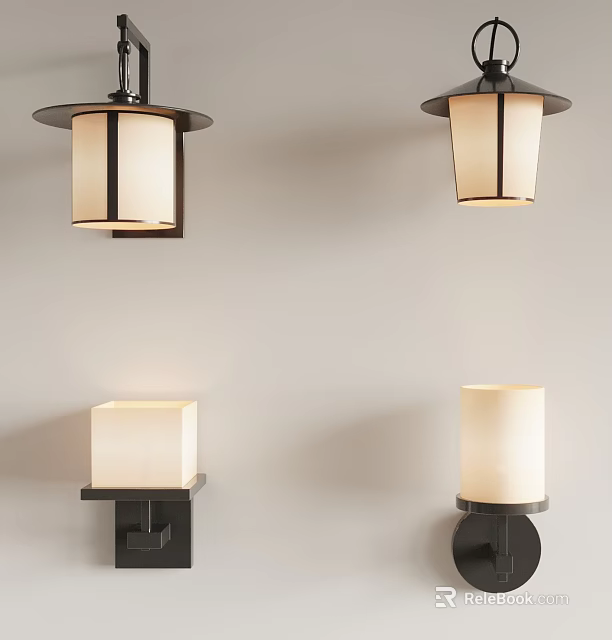 Modern Wall Sconces With Different Designs White Shades And Black Frames 3d model