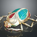 Decorative Scarab Beetle Ornament Gold Plated With Blue Red Enamel Accents