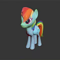 Blue Game And Movie Character With Rainbow Mane Tail Pink Eyes Standing On Black Background