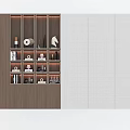 Contemporary Wooden Bookcase with Multiple Shelves Holding Decorative Items Books and Tea Sets