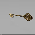 Ornate Antique Key With Intricate Carvings And Golden Brown Finish On Dark Reflective Background