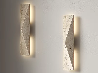 Textured Stone Wall Sconces with Soft Glowing Light on Light Gray Wall 3d model