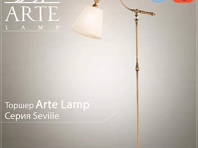 Elegant Arte Lamp Seville Floor Lamp With Golden Stand And White Lampshade 3d model