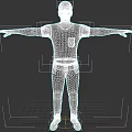 Man with Arms Outstretched Wearing Light Blue T Shirt Gray Pants and White Shoes