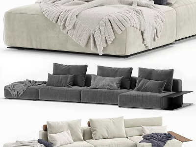Modern Sectional Sofa With Plush Cushions Decorative Pillows And Cozy Throw Blanket Style 3d model