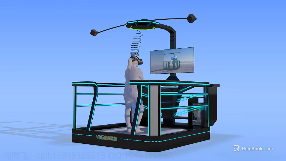 VR Experience Booth With Interactive Platform VR Headset And Virtual Scene Screen 3d model 