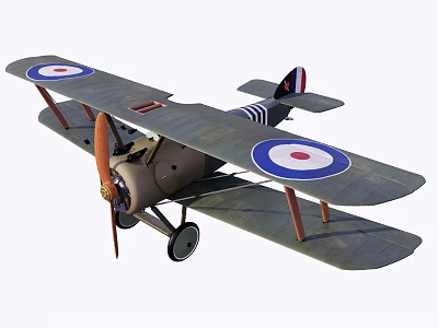 Vintage Biplane Model With Double Wings Blue White Roundels And Wooden Propeller 3d model