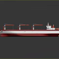 Red and White Cargo Ship With Yellow Deck Cranes and White Superstructure
