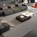 Modern Living Room With Gray Sofa And Coffee Table Set Red Chairs Green Plant