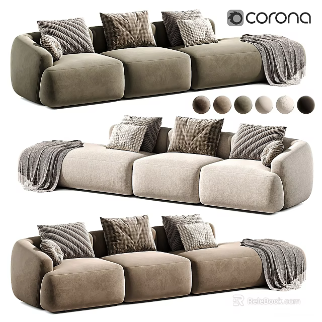 Modern Sectional Sofa With Cozy Pillows Throw Blanket And Multiple Color Options 3d model 
