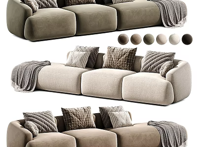 Modern Sectional Sofa With Cozy Pillows Throw Blanket And Multiple Color Options 3d model