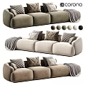Modern Sectional Sofa With Cozy Pillows Throw Blanket And Multiple Color Options 3d model
