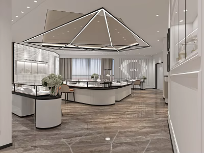 Luxurious Modern Jewelry Store Interior With Glass Display Cases Elegant Lighting And Marble Flooring 3d model