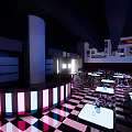 Modern Bar Interior With Dance Floor Large Screen And Purple Lighting
