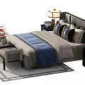 Modern Double Bed Interior With Bedside Tables Bench Pillows and Decorative Lamp 3d model