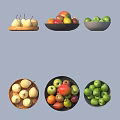 Assorted Fresh Fruits Display Pears Apples And Green Apples In Different Bowls