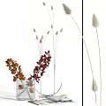 Dried Flower Arrangement With Brown Red Orchid And White Pampas Grass Decorative Ornament Set