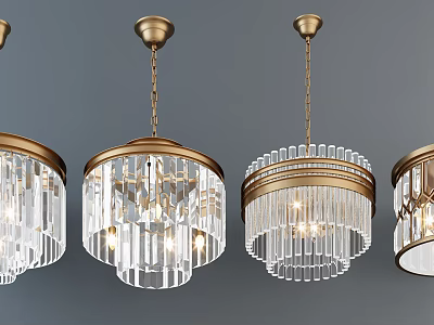 Modern Crystal Chandeliers With Golden Frame Transparent Crystal Hanging Chain And Various Styles Design 3d model