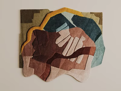 Modern Abstract Shaped Rug With Multicolor Brown Blue Yellow Layered Geometric Patterns For Home Decor 3d model