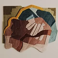 Modern Abstract Shaped Rug With Multicolor Brown Blue Yellow Layered Geometric Patterns For Home Decor