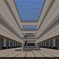 Spacious Hall Interior With Glass Skylight Marble Floor Benches And Lighting Fixtures
