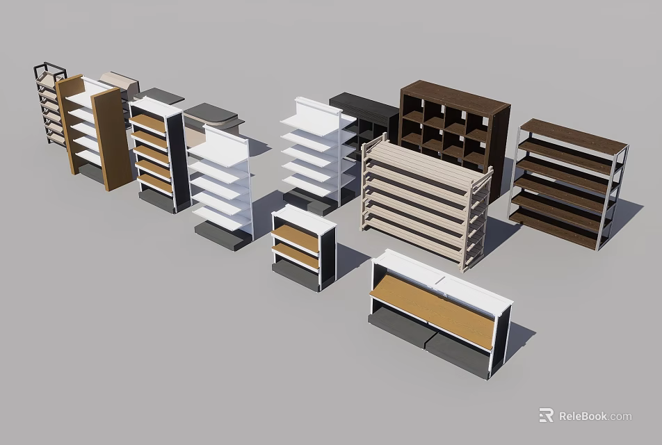 Various Styles of Display Shelves with Different Designs and Multiple Colors for Retail 3d model 