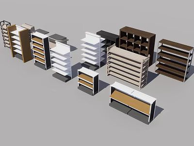 Various Styles of Display Shelves with Different Designs and Multiple Colors for Retail 3d model
