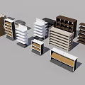 Various Styles of Display Shelves with Different Designs and Multiple Colors for Retail