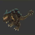Fierce Game Movie Character Brown Blue Monster With Spiky Back Sharp Teeth Claws
