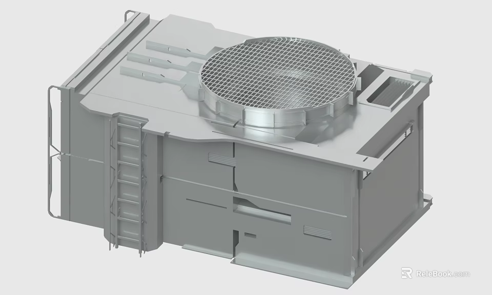 Industrial Cooling Tower Unit With Metal Structure Circular Grille And Side Ladder 3d model 