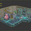 Commercial Equipment Setup In Server Room With Red And Purple Wiring Layout And Multiple Units
