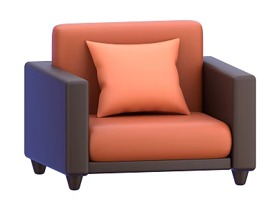 Modern Comfortable Orange Single Sofa With Brown Armrests And Decorative Pillow 3d model