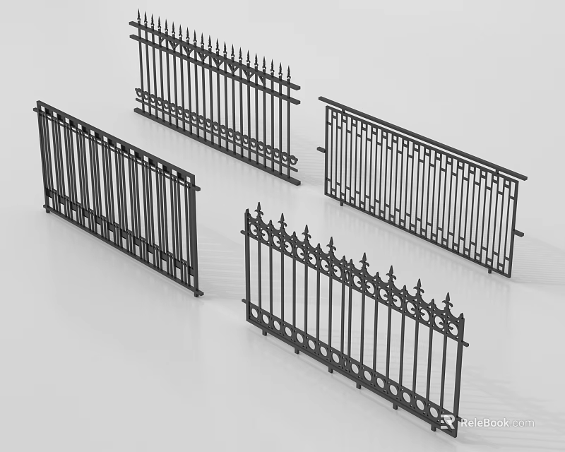 Black Iron Railings With Ornamental Details And Various Decorative Designs 3d model 
