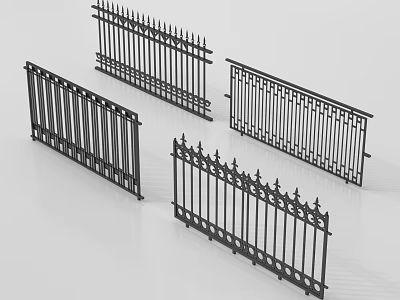 Black Iron Railings With Ornamental Details And Various Decorative Designs 3d model