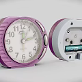 Purple Alarm Clock Disassembled Front Dial With Back Battery Compartment And Battery 3d model