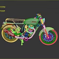 FANTONI Silver Vintage Motorcycle With Black Seat Blue Wheels And Yellow Exhaust