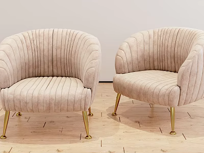 Light Beige Velvet Vertical Striped Modern Armchair With Gold Metal Legs And Elegant Design 3d model