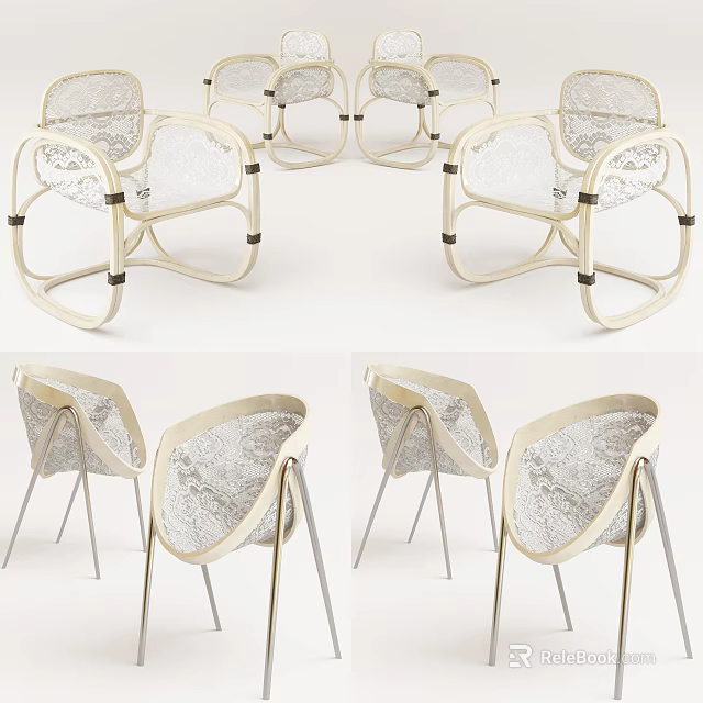 Modern Leisure Chairs Featuring Woven Seat And Sleek Metal Frame Design 3d model 