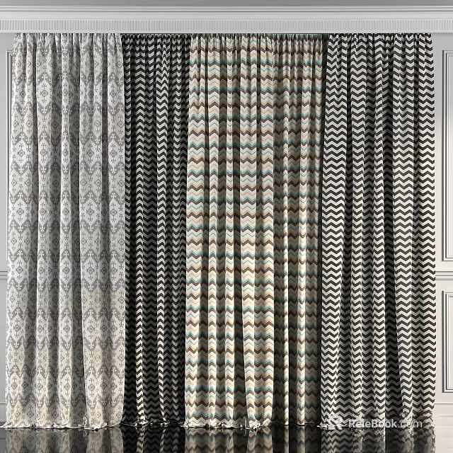 Curtain Styles Featuring Geometric Zigzag Patterns And Colorful Fabric For Home Decor 3d model 