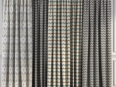 Curtain Styles Featuring Geometric Zigzag Patterns And Colorful Fabric For Home Decor 3d model