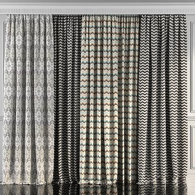 Curtain Styles Featuring Geometric Zigzag Patterns And Colorful Fabric For Home Decor 3d model