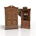 Classic Wooden Furniture Collection Featuring Carved Double Door Wardrobe And Shelf Cabinet