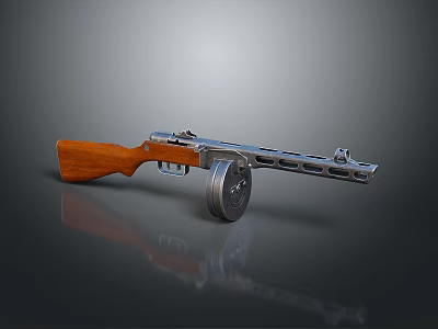 Vintage Submachine Gun With Wooden Stock Metal Body And Drum Magazine Design 3d model