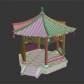 Traditional Chinese Pavilion Featuring Curved White Roof Wooden Railings And Stone Steps
